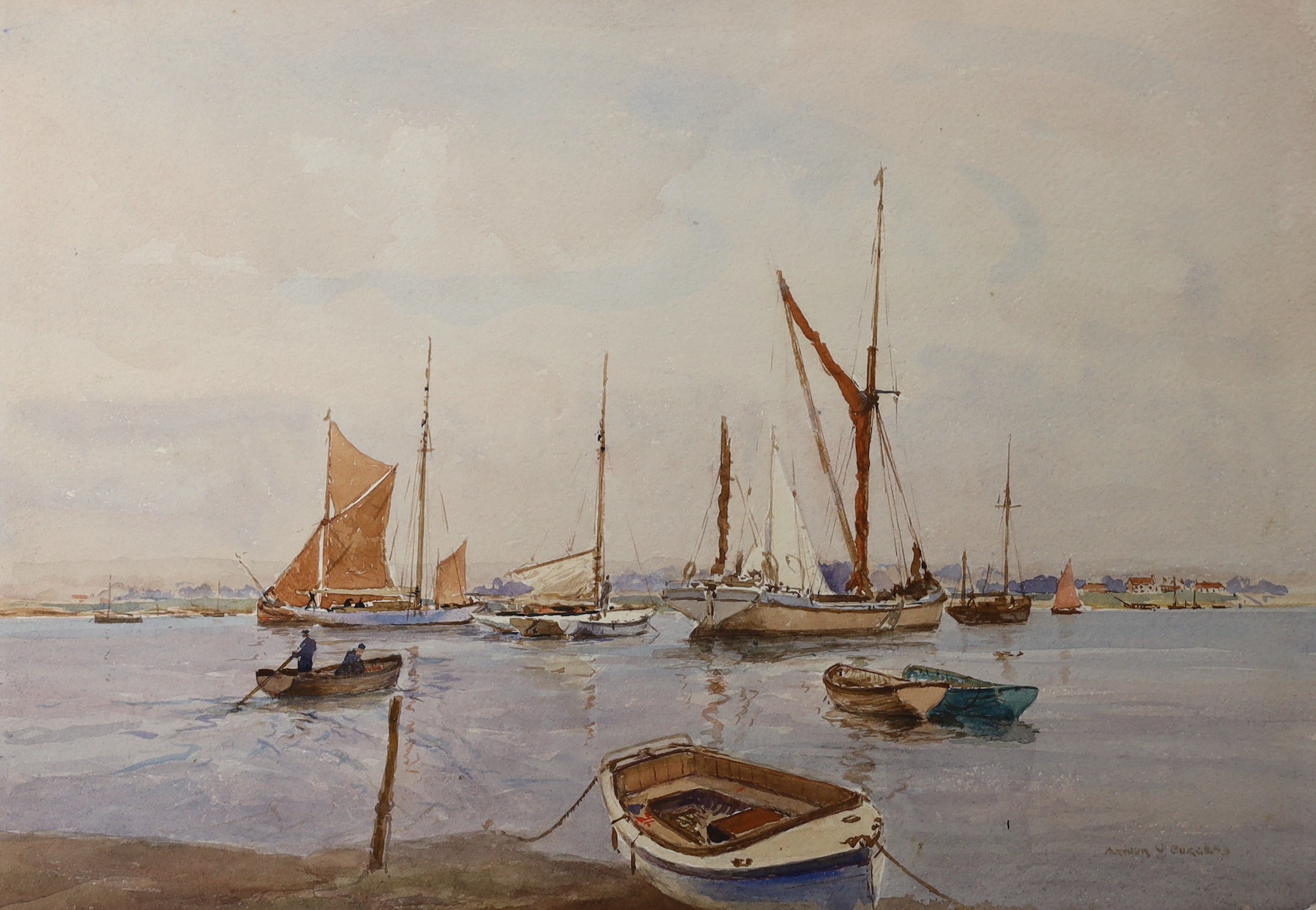 Arthur Burgess RI, ROI (1859-1957) , watercolour, 'Weekend Afloat' and 'Monday A. Briscoe', signed and dated 1944, 27 x 38cm and 25 x 35cm, unframed